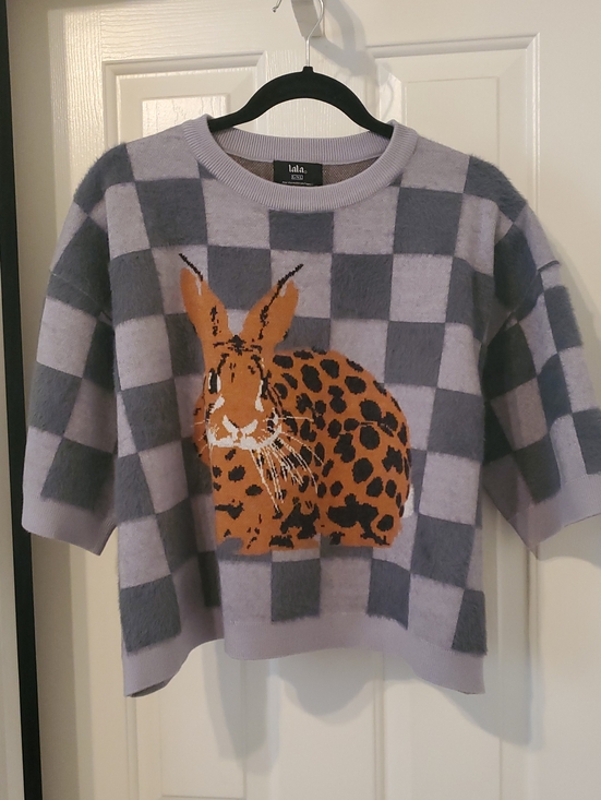 Dressed in LALA Sweaters - Dressed in LALA Lavender & Gray Checkerboard Bunny Sweater